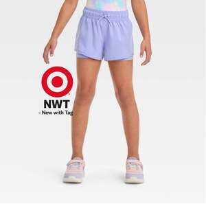 All in Motion Girls' Soft Gym 2-in-1 Layered Athletic Shorts - Purple